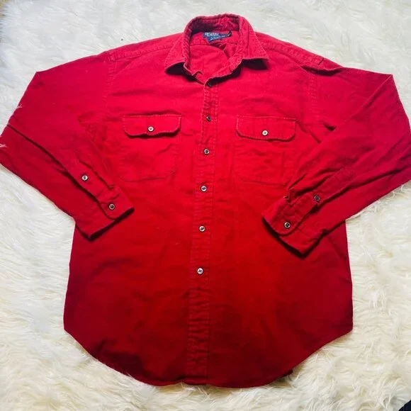 Vintage Polo Ralph Lauren GI Shirt‎ Flannel Red Mens Large Button Up Long Sleeve