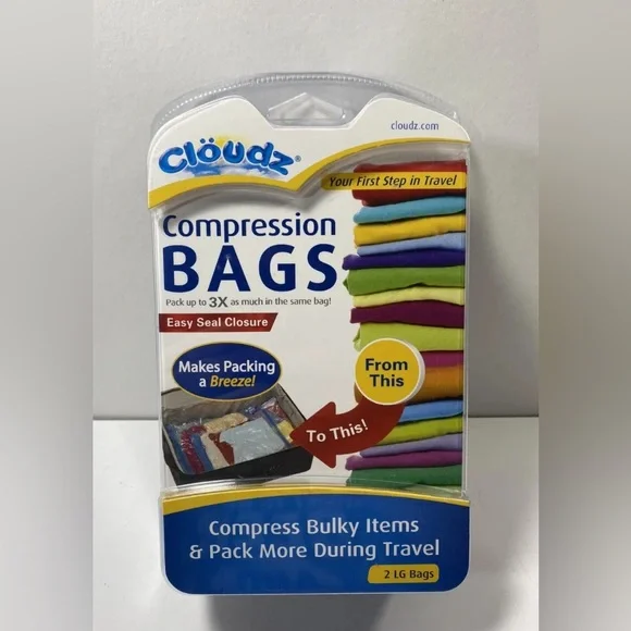 NWT CLOUDZ Travel Compression Bags Easy Seal Closure 2 Large Bags