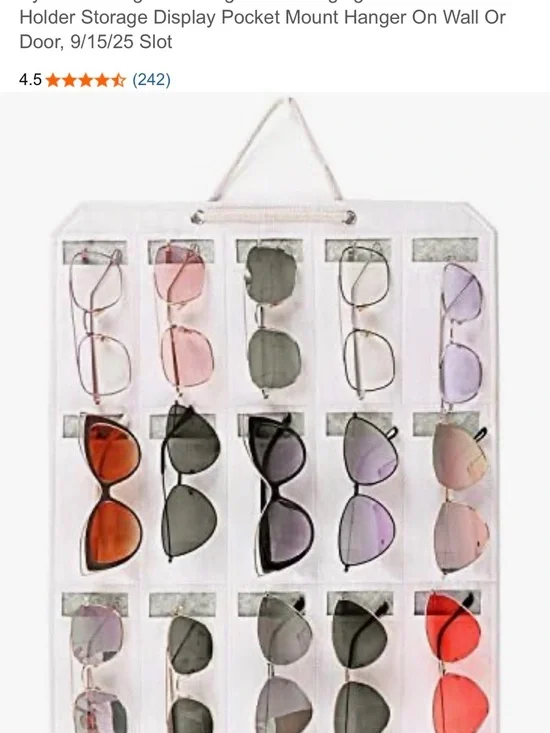 Hanging Sunglass Organizer - Pocket Storage for 15 Sunglasses