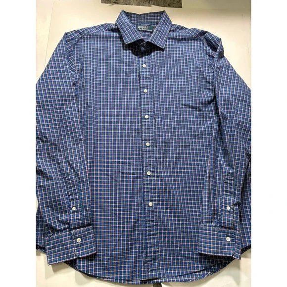 Polo Ralph Lauren Button Up Shirt Men's‎ XXL Blue Plaid Long Sleeve Classic Fit