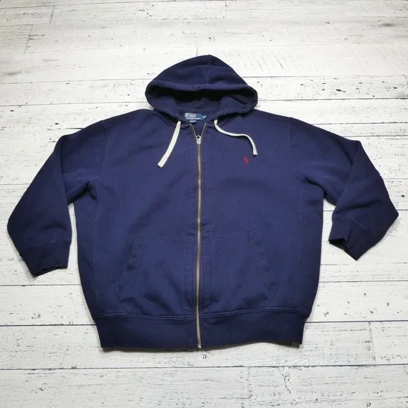 Polo Ralph Lauren Hoodie Mens‎ 3XB Blue Heavy Fleece Full Zip Hooded Sweatshirt