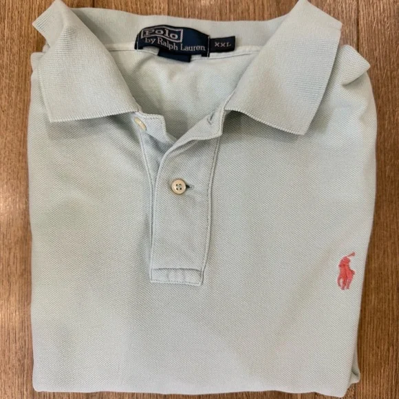 Polo‎ By Ralph Lauren Shirt Mens XXL Light Blue Polo Pink Pony Short Sleeve