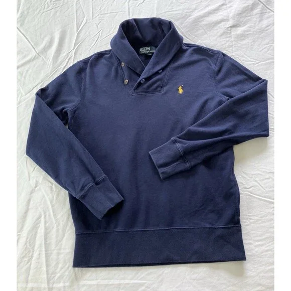 Polo Ralph Lauren Men’s Navy Blue Shawl Collar Sweatshirt - Yellow Pony Sz Small