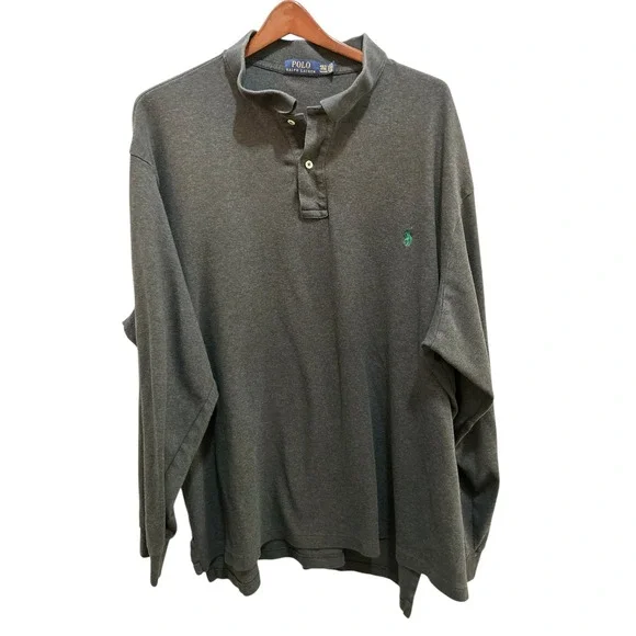 Polo Ralph Lauren Long‎ Sleeve Polo Shirt Mens 4XLT Tall Gray Cotton Classic Fit