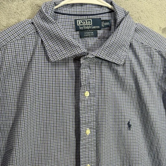 Polo Ralph Lauren Shirt Mens 2XL Blue Check‎ Stanton Classic Fit Button Up
