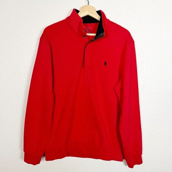 Polo Ralph Lauren Size M Red Quarter Snap Mock Neck Pullover Sweatshirt Preppy