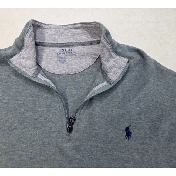 Polo Ralph Lauren Performance Pullover Men M 1/4 Zip Jacket Green Heathered Blue