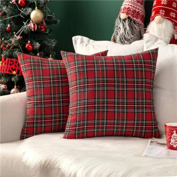 Christmas Set of 2 Scottish Tartan Plaid Throw Pillow Covers Farmhouse Classic