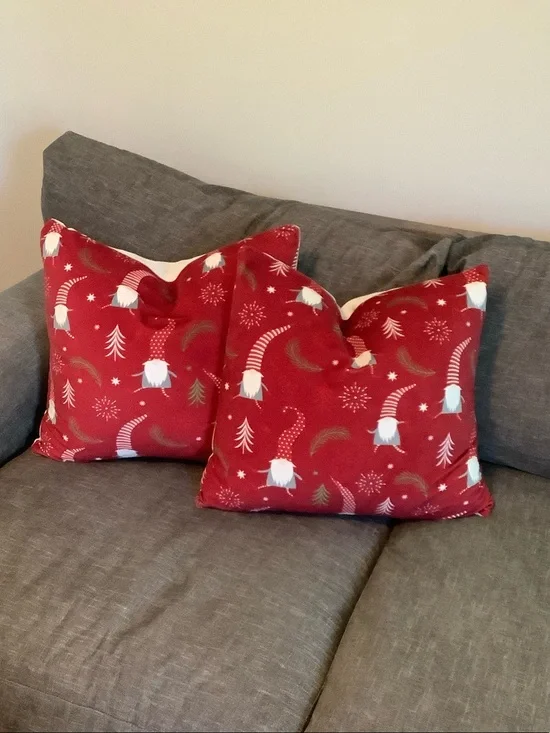 Holiday Gnome Red Decorative Throw Pillow Cover (Pair)