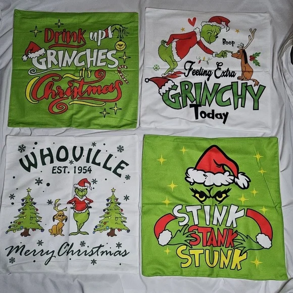 New Set of 4 Grinch Max Christmas Pillow Covers 18x18 Whoville Grinches Grinchy