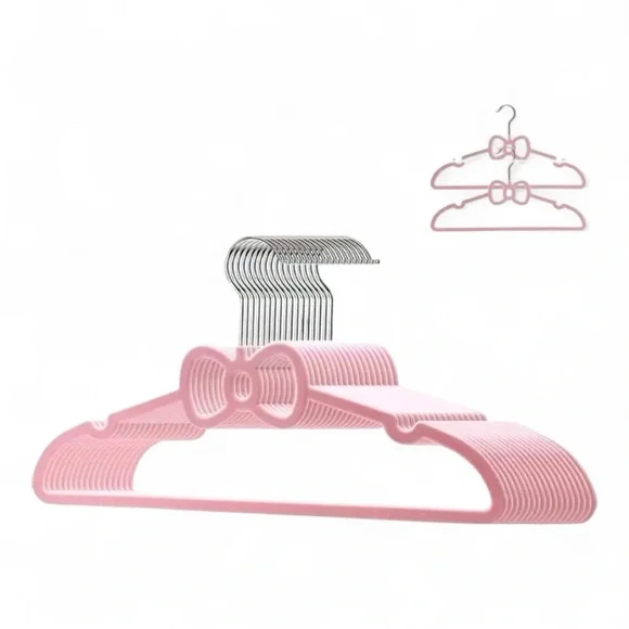 Pink Bow Ultra Slim 10pcs Velvet Non Slip Hangers - 16