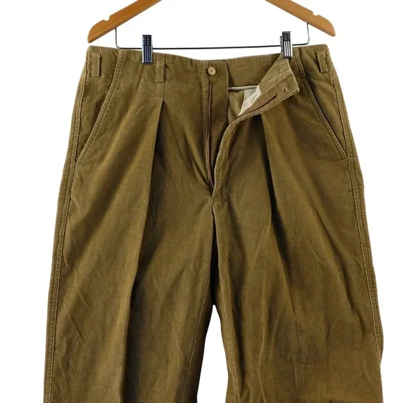 Vintage Mens Brown Drop Loop Corduroy Pleated Front Pants‎ Size 36x30 Casual