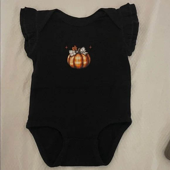 Black Onesie with Plaid Pumpkin and Bow Graphic