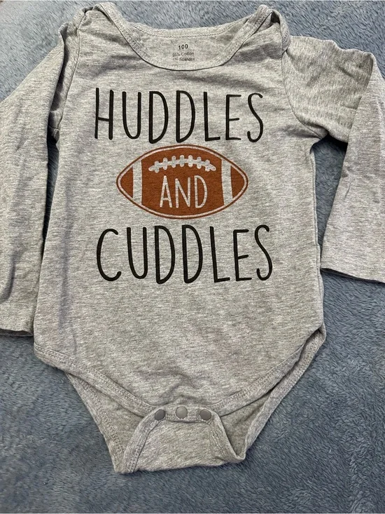 Football Huddles and Cuddles Gray Bodysuit 2-3T
