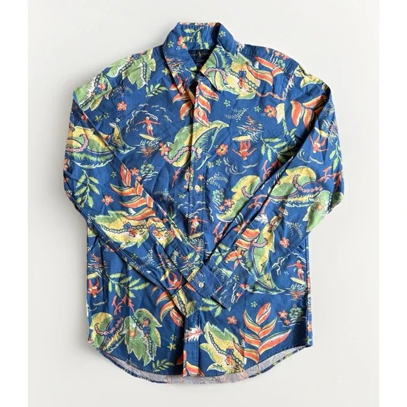 Polo Ralph Lauren Button Long Sleeve Shirt Floral Tropical Beachy Surfer | Sz Sm