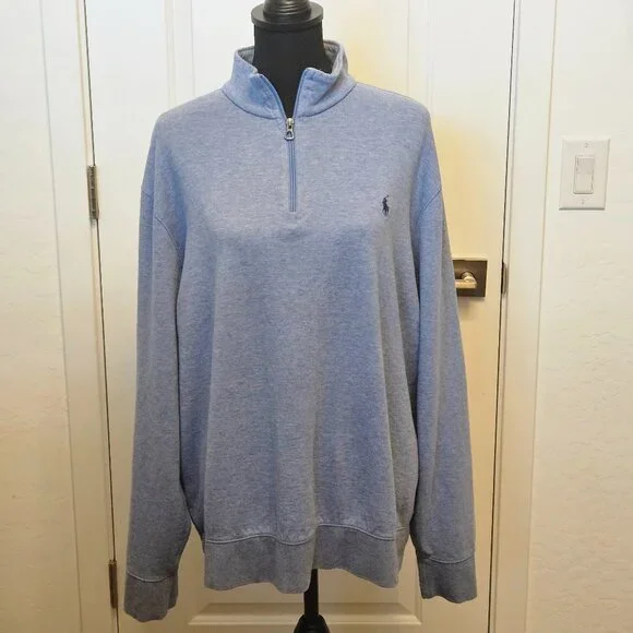 Polo Ralph Lauren Luxury Jersey, light blue quarter-zip pullover, size XL
