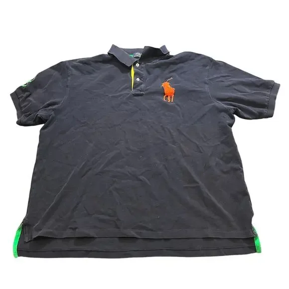 Polo Ralph Lauren Mens Polo Size 2XB Big Orange Pony Big 3 Navy‎ Green Yellow