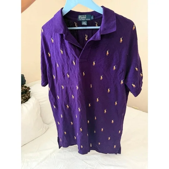 Vintage Polo by RALPH PAUREN embroidered purple polo shirt sleeve men's Large