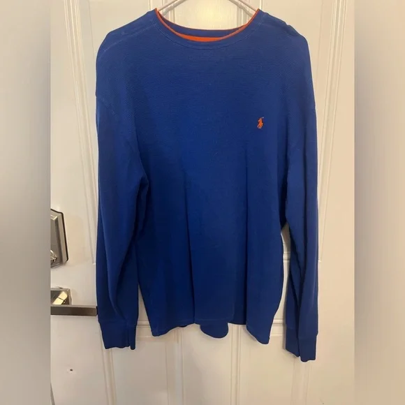 Polo Ralph Lauren Royal Waffle-knit long-sleeve Crew with orange trim XXL