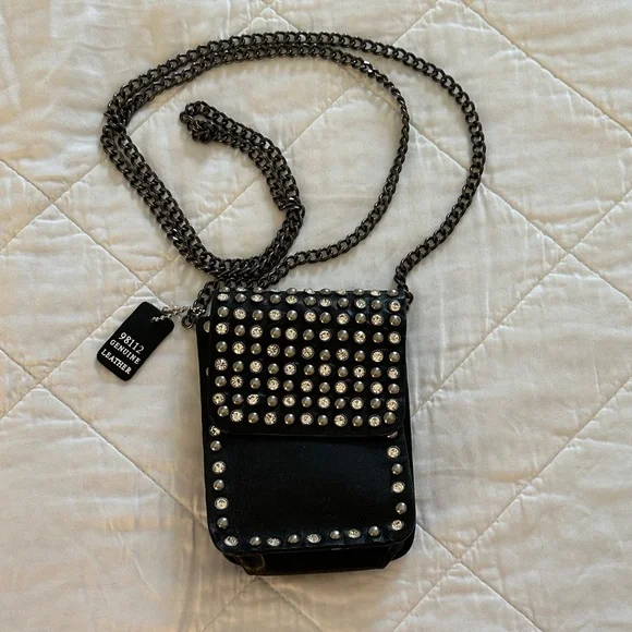 Black Studded Leather Phone Holster