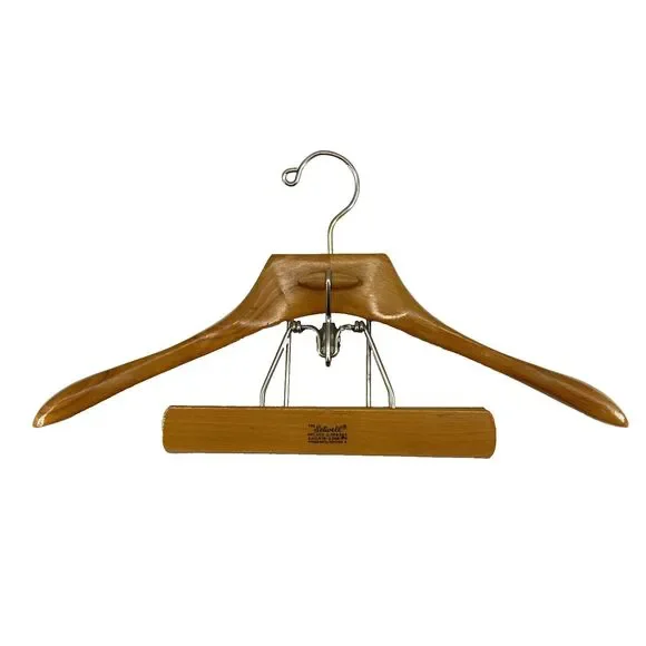 Vintage SETWELL Wooden French Collar Deluxe Suit Hanger with Pant Clamp 17.5