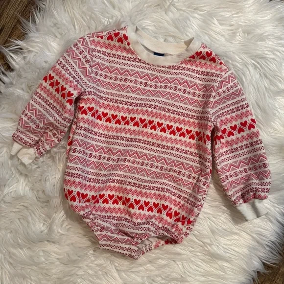 Old‎ Navy Baby Girl Fleece Romper 18-24M Red Heart Fair Isle Cozy