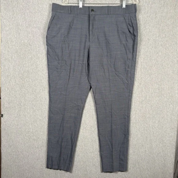 State & Liberty Athletic Fit Stretch Pants Mens C 38x29 Heathered Navy Pleated