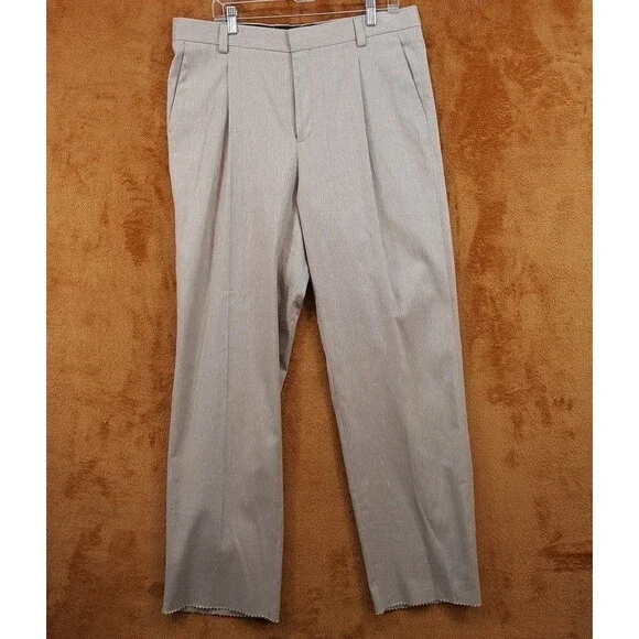 HUGO BOSS Pants Mens Sz 36 Tan Pleated Unfinished Hem Trouser FLORUS $198