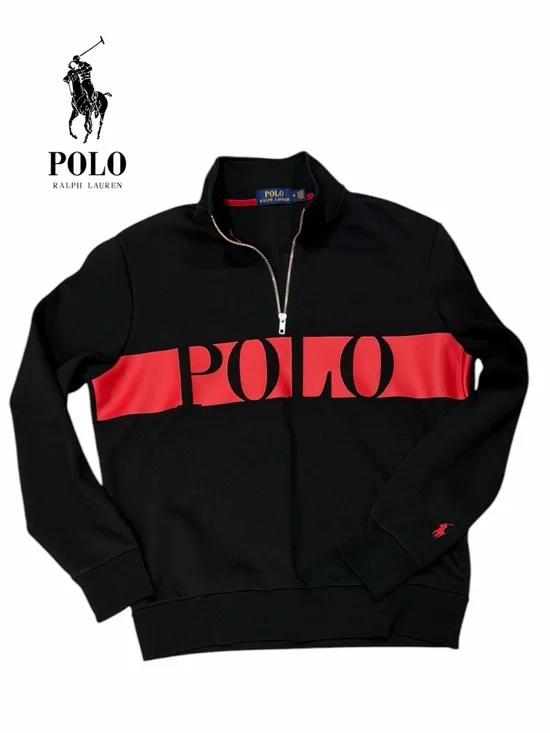 Polo Ralph Lauren Double Knit Black Quarter-Zip Sweatshirt - Size M
