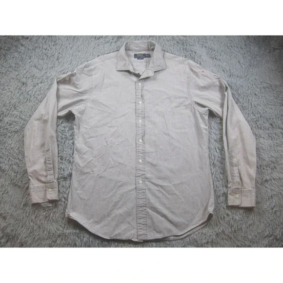 Polo Ralph Lauren Shirt Mens XL Gray Slim Fit 100% Cotton Button‎ Front Casual
