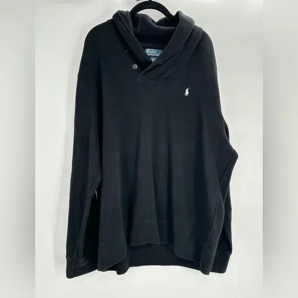 Polo Ralph Lauren Mens XXL Black Pull Over 1/4 Button Cowl Neck Sweater Pullover