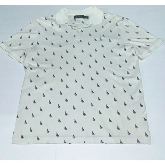 Polo Ralph Lauren Men’s L White/Blue Nautical Sailboat Print Short Sleeve Polo