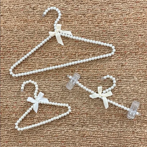 Pearl Beaded Hangers with Bows Set of Three