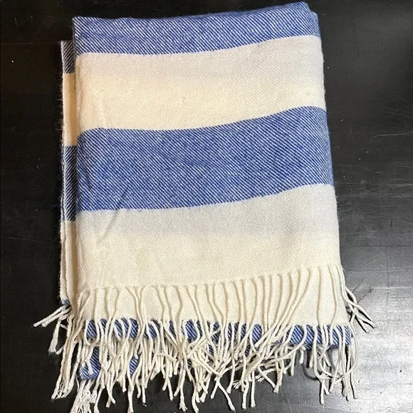 Cozy Blue and White Striped Throw Blanket