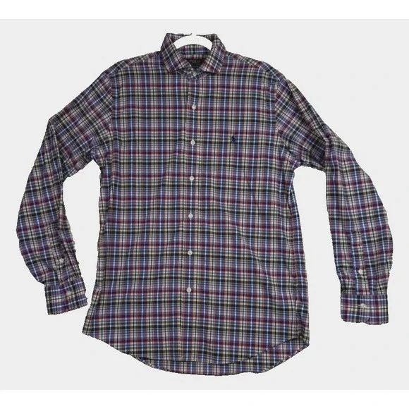 Polo Ralph Lauren Shirt Mens Medium Red Blue Green Plaid Classic Fit Performance