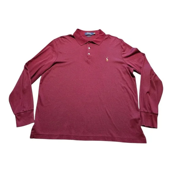 Polo Ralph Lauren Mens Burgundy Long Sleeve‎ Knit Polo Shirt Large Classic Fit