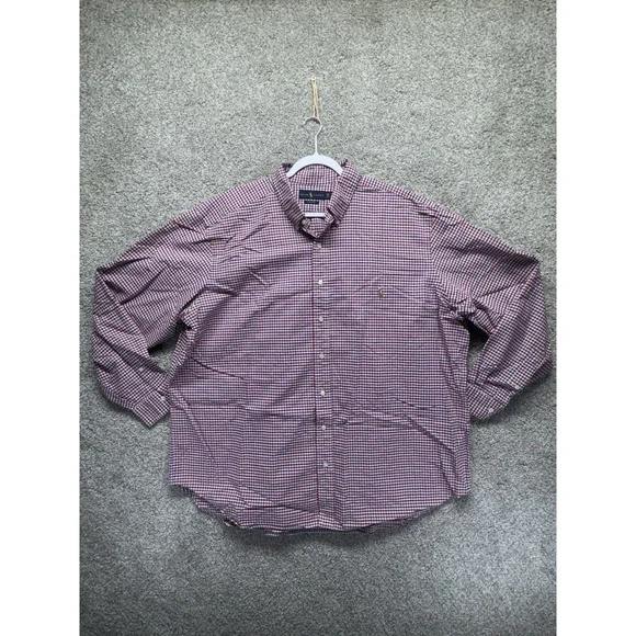 Polo Ralph Lauren Long Sleeve Button Shirt Men's 2XB‎ Flesh Pony Red Blue Plaid