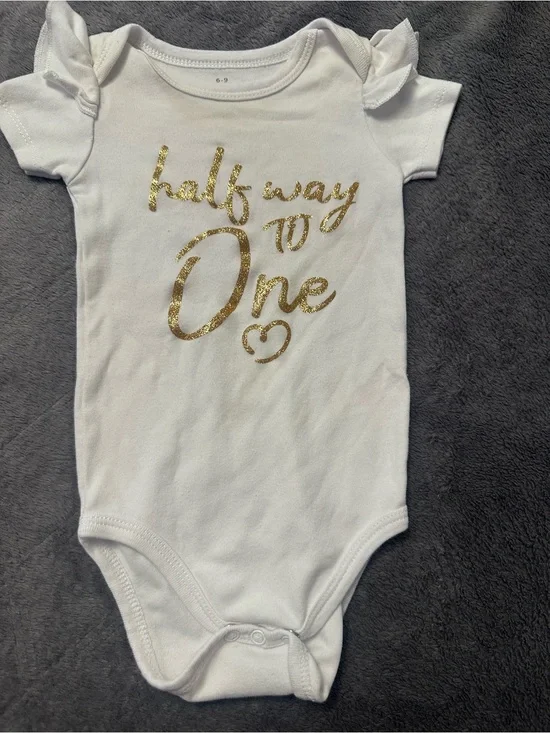 Half Way to One White & Gold Glitter Baby Bodysuit 6-9 Months