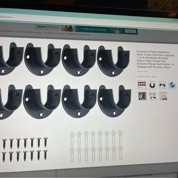 8 Pack stainless steel closet rod end supports Heavy duty. Black. New