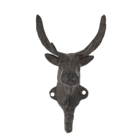 Deer Buck Elk Antlers Wall Coat Towel Hook Rack Cabin 6.5” Rustic Cast Iron