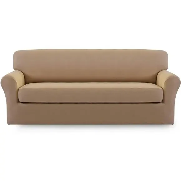 Microfiber Stretch Sofa Slipcover 2 Pieces (Loveseat, Camel）