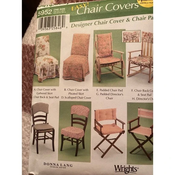 Easy Simplicity 5952 Designer Chair Cover & Chair Pad Sewing Pattern