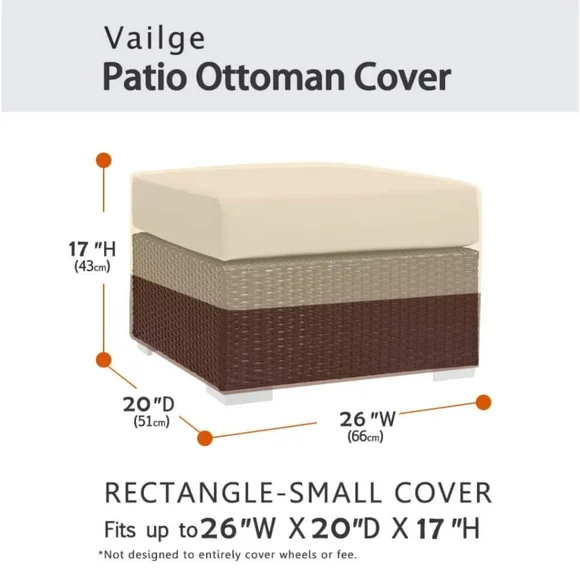 Small Rectangle Patio Ottoman Cover Waterproof Outdoor Furniture Padded Handles