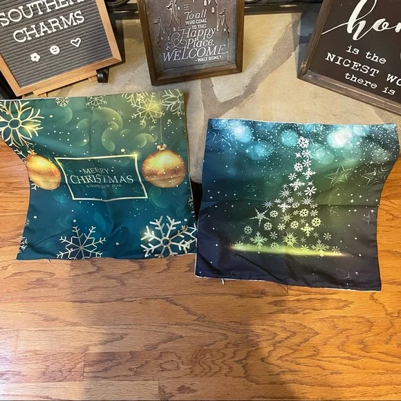 New Set of Two Christmas Pillow Cases for Indoor Outdoor