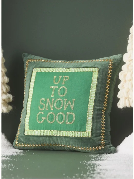 Holiday 'Up To Snow Good' Green Decorative Pillow from Anthropologie