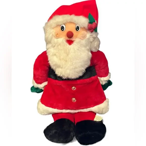 Vintage Santa Clause Christmas Stocking with Front Pocket W/Hanging Loop