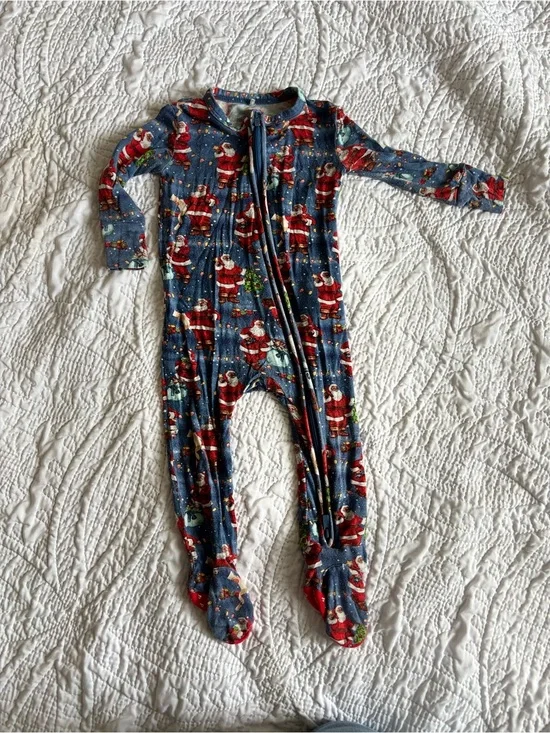 Posh Peanut Bamboo Blue Santa Print Footed One-Piece