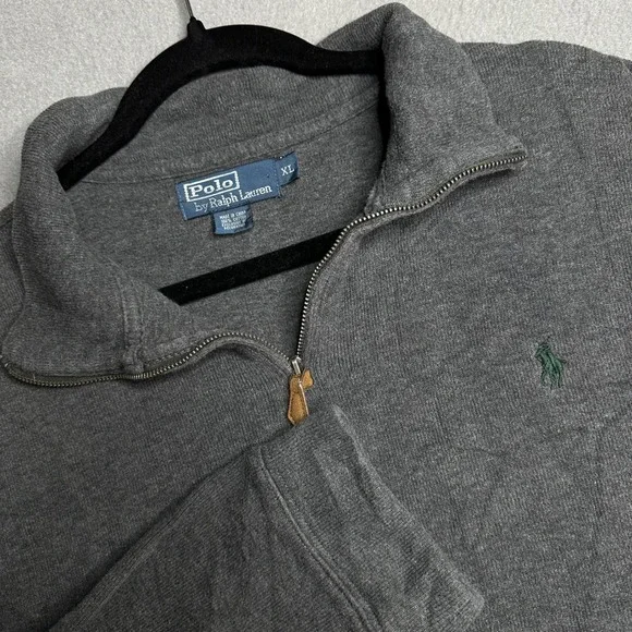Polo Ralph‎ Lauren Pullover Mens XL Gray Quarter Zip Cotton Pony Logo Sweater