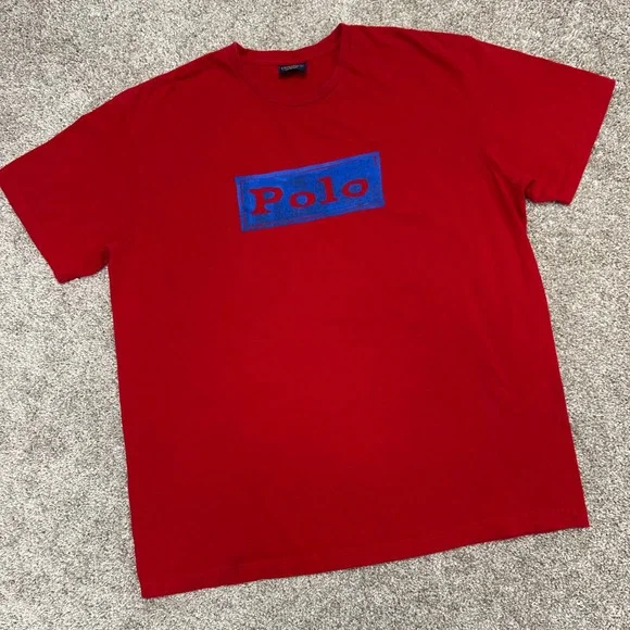 Vintage Polo Ralph Lauren Box Logo Shirt Men Size Large Red Cotton 90s Spellout‎