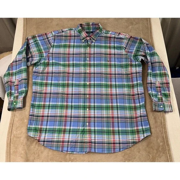 Polo‎ Ralph Lauren shirt Men 3XLT Tall Long Sleeve Plaid Flesh Pony Long Sleeve